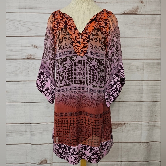 Diane Von Furstenberg Tabalah Silk V Neck Dress In Orange And Maroon Size 4 - Picture 3 of 16